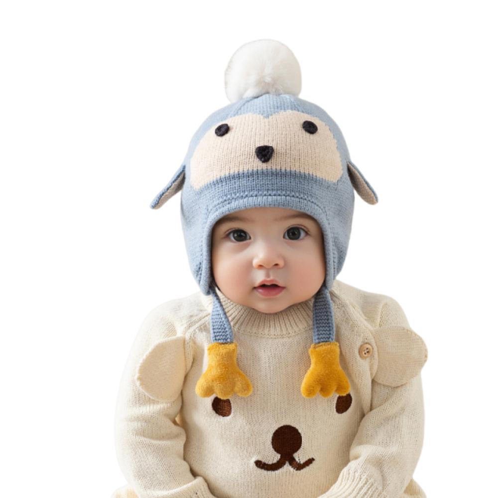 

Penguin Baby Ear Protection Hat Thickened Winter Pullover Hats Autumn and Winter синий