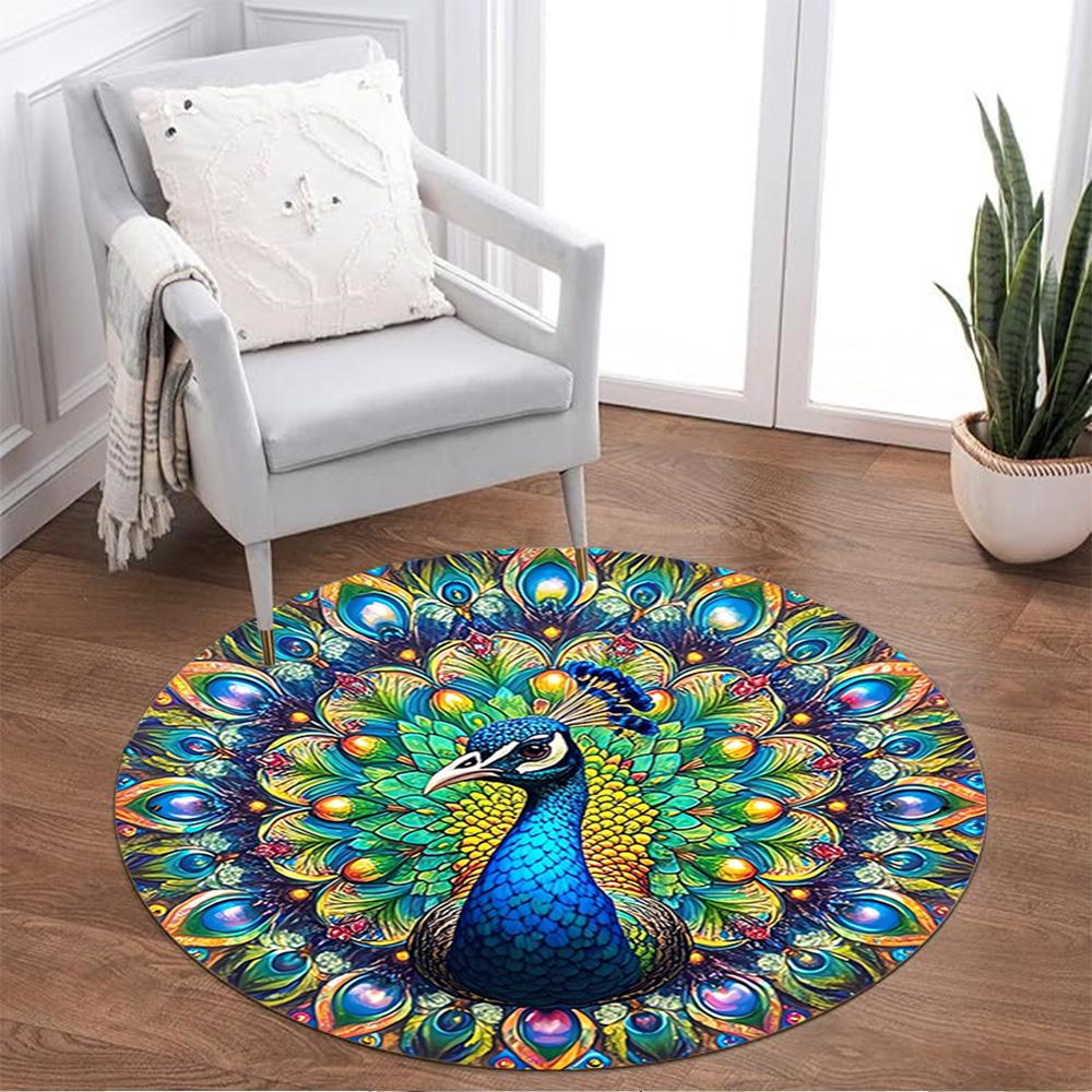 1pc Home Carpet Peacock Design Non-slip Rug for Office Decor and Living Room Gift Ideas