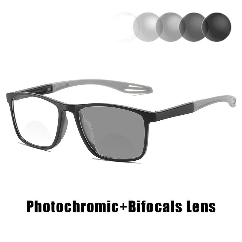 Anti Blue Light HD Men's and Women's Distance Dual-use Presbyopia Glasses Ultralight Sports Photochromic Bifocal Reading Glasses