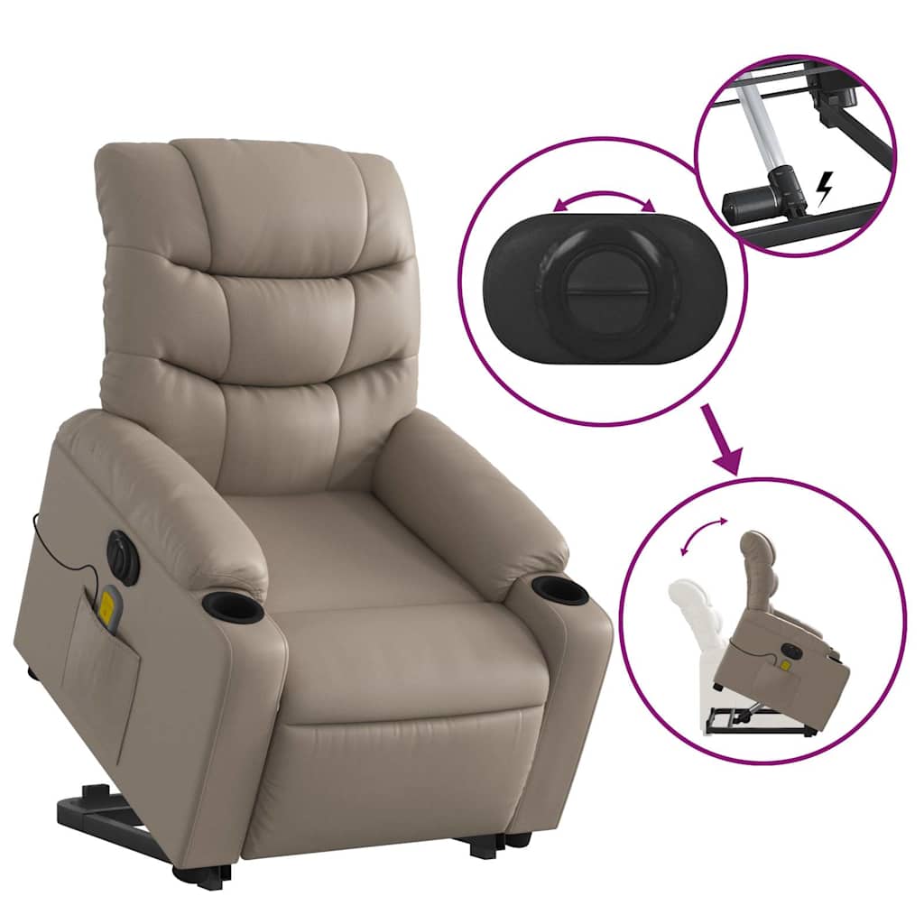 Electric Massage Recliner with Rising Assistance Cappuccino Faux Leather