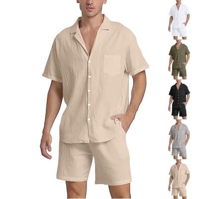 Herren Locker Lässig Baumwolle Und Leinen Revers Sommer Täglich Bequem Kurzärmeliges Oberteil Und Shorts Set