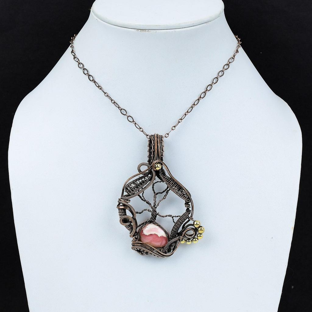 Tree Of Life Rhodochrosite Pendant Copper Wire Wrapped Pendant Gemstone Pendant Very Pretty Copper Jewelry Anniversary Gift Handmade Jewelry