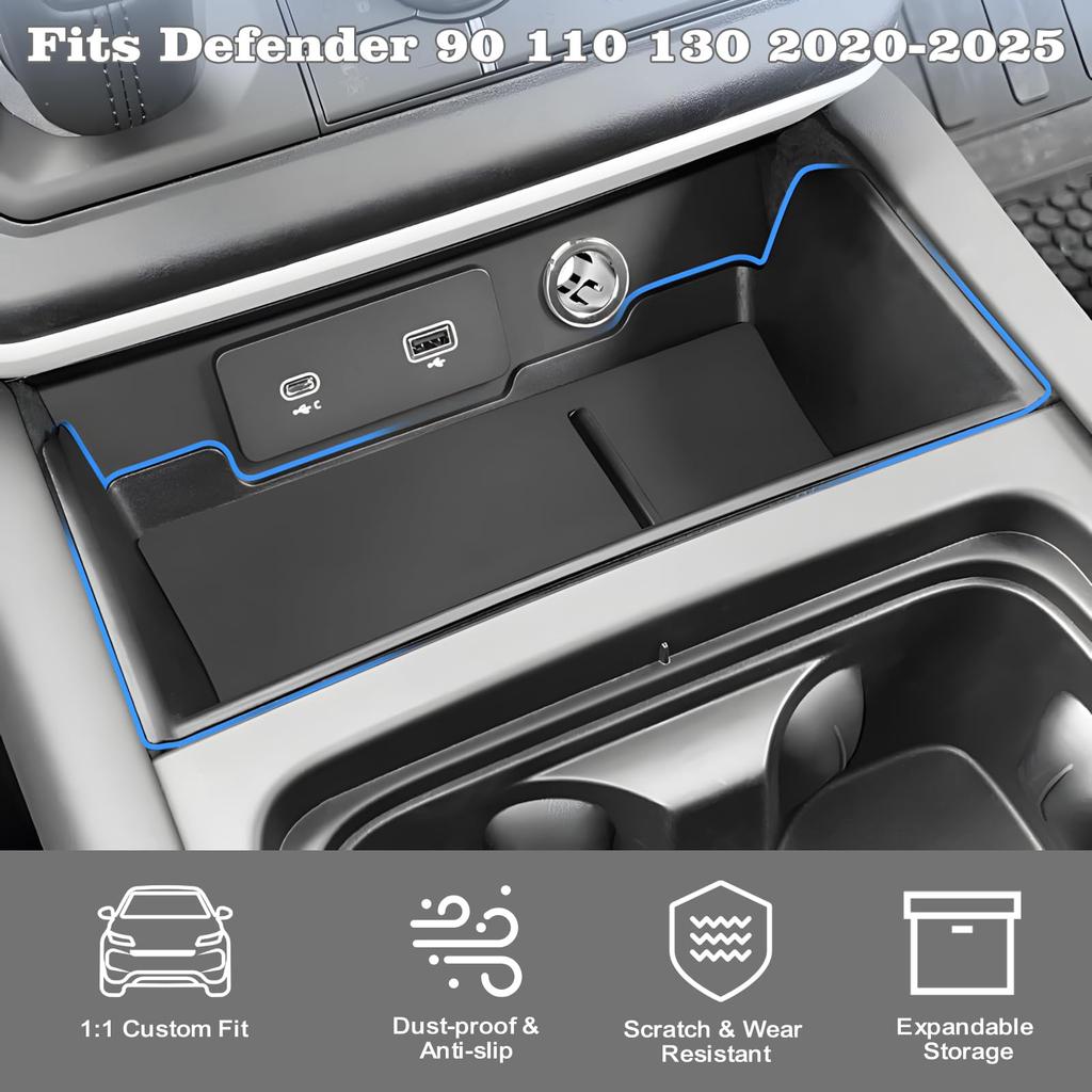 YEVEDUO Land Rover Defender 90 110 Accessories Center Console Organizer Tray Storage Box with Mat 2020-2024 Two-Tier Anti-Slip