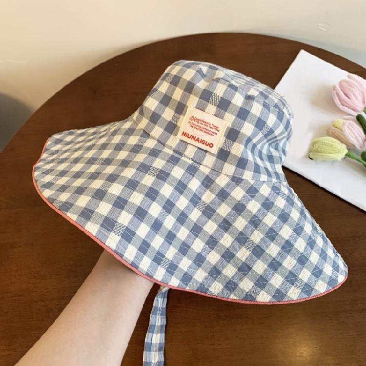 Fashionable Reversible Plaids Sun Hat Oversized Brims Fisherman Cap For Outdoor Activity Beach Trip And Street Headwear