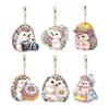 Diamond Art Keychain 6 Piece Set Colorful Hedgehog Pattern Double Sided Diamond Bead Embroidery DIY Handmade Pendant for Beginners Accessories