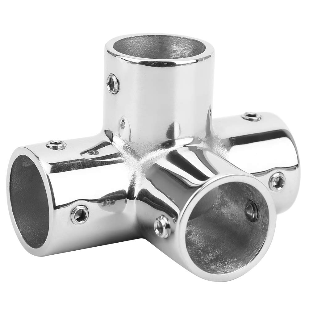 4-Way Round Base Handrail Fitting for Boats, 25mm Inner Diameter, Stainless Steel, 4-Way Pipe Fitting, Boat Hardware Accessory