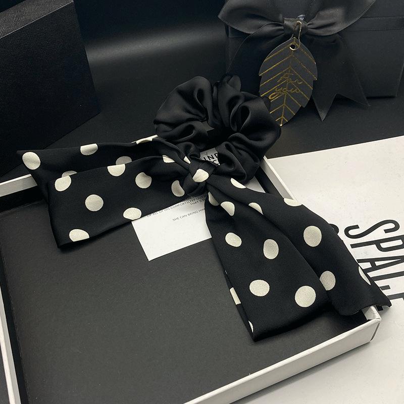 High-End Satin Polka Dot Bow Scrunchie - Luxurious Hair Accessory