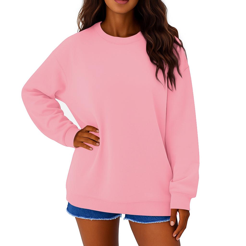 Moletom Casual Feminino de Veludo Cor Sólida Gola Redonda Solto