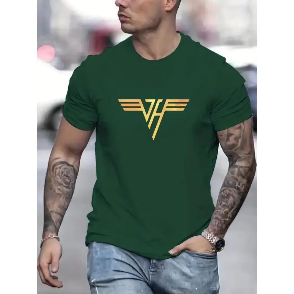 JH Creative Print Men's Casual Crew Neck Cotton T-Shirt, Summer Outdoor