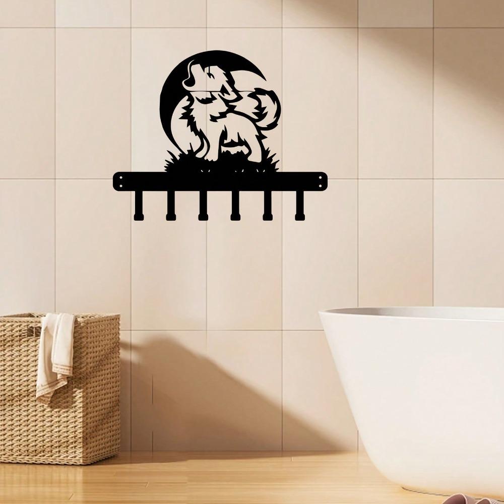 Artistic Dog Metal Key Holder, Wall Mounted Entryway Storage Rack for Keys Coat Hat Modern Style