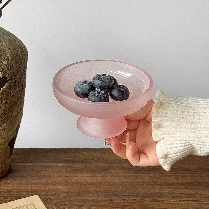 High-looking Fruit Plate, Small Exquisite Glacier Glass High-foot Plate, Candy Snack Plate, Fruit Plate