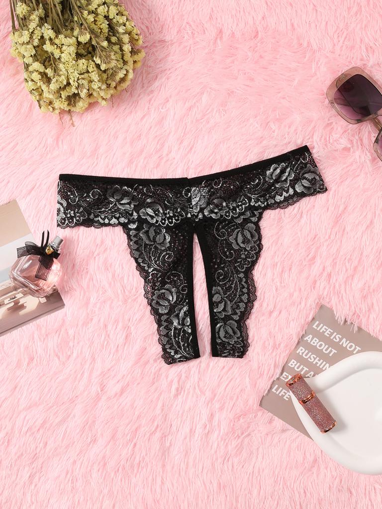 Ladies Red Sexy Panties G-string Knickers Crotchles Women Underwear Flower Lace Underpant Fashion Thongs Female Erotic Lingerie