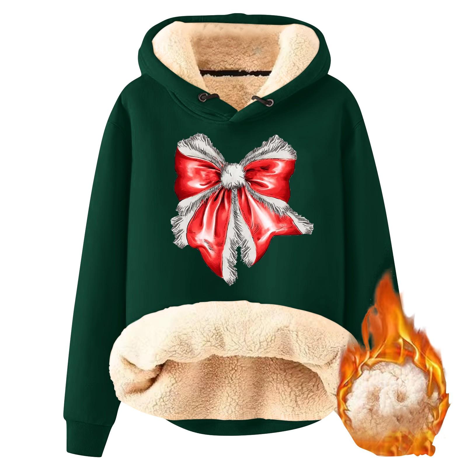 

Женская модная плюшевая теплая свободная толстовка с капюшоном и рождественским бантом L зелёный