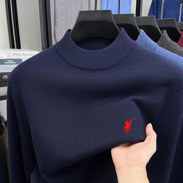 Men's Thickened Wool Sweater 450g - Autumn/Winter 2025 Fashion Embroidered Base Layer