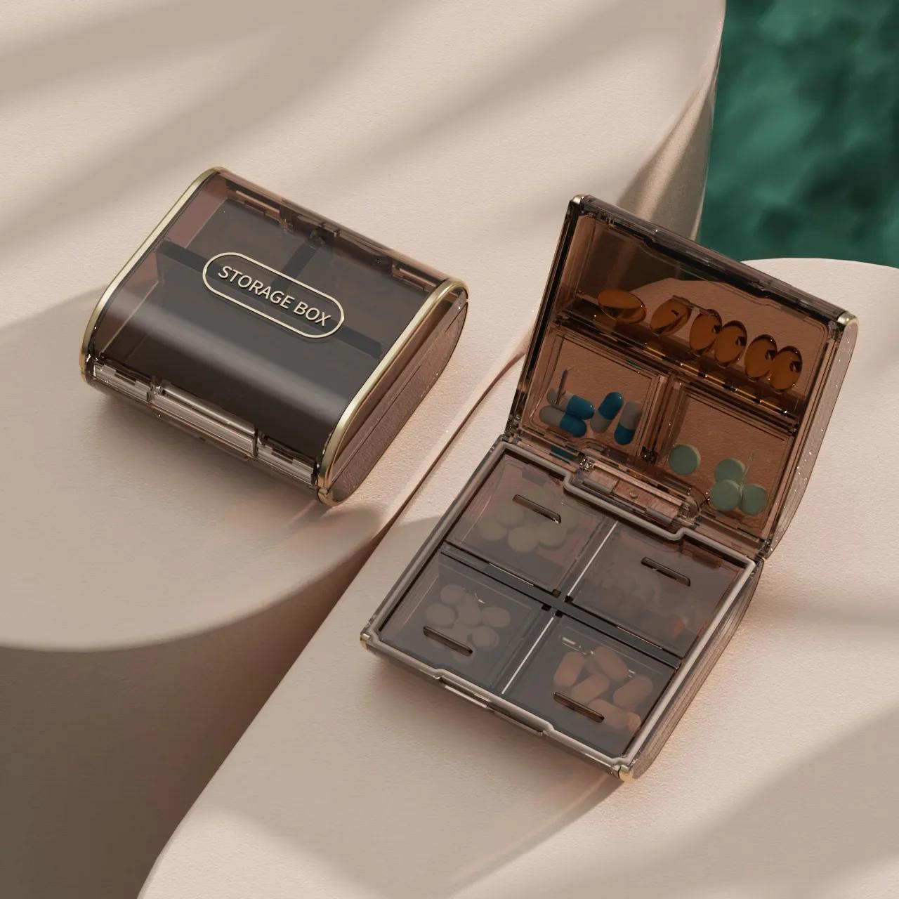 

Таблетница Портативная На Неделю Большой Вместимости Для Лекарств Ручная Кладь Лекарство Дозатор Лекарств Маленькая Таблетница коричневый