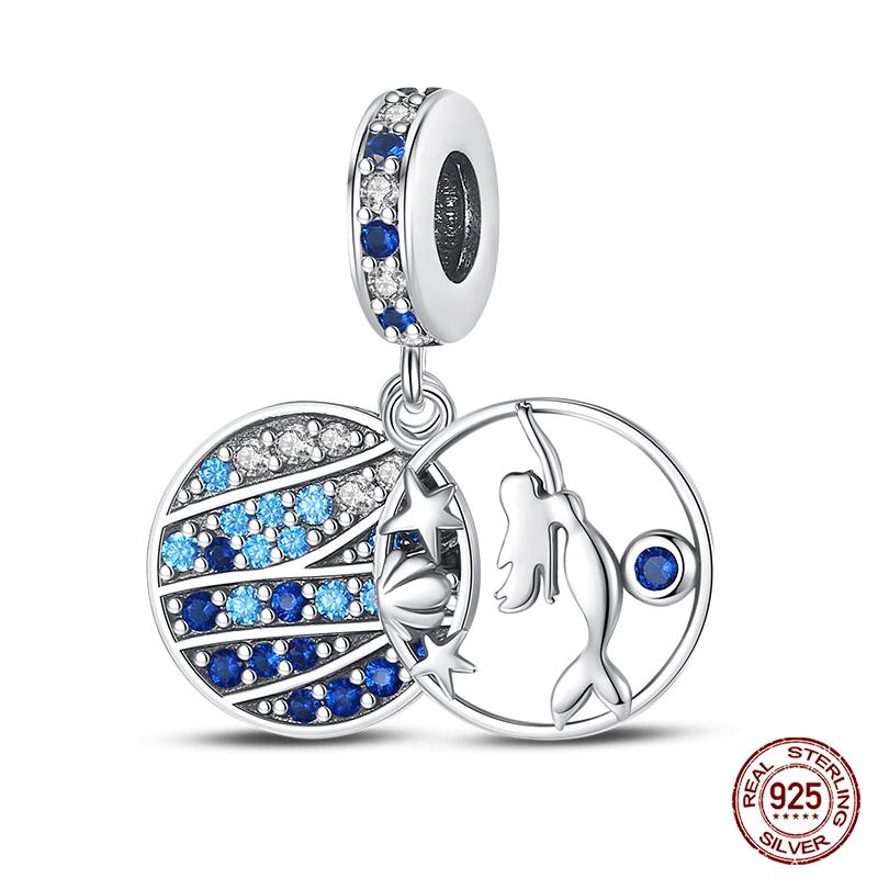 100% Real Prata-Banhado Ocean Series Tartaruga Caranguejo Sereia Charms Contas Fit Original Diy Pulseiras Bangles Jóias Presentes