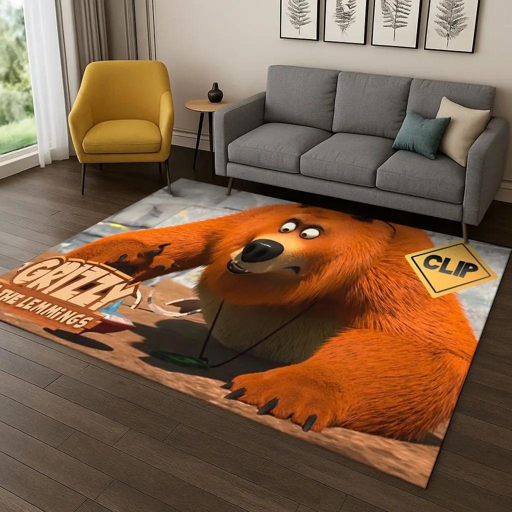 3D Grizzy and The Lemmings Cartoon Carpet Rug for Bedroom Living Room Sofa Home Decor,kids Game Area Rug Non-slip Floor Mat Gift