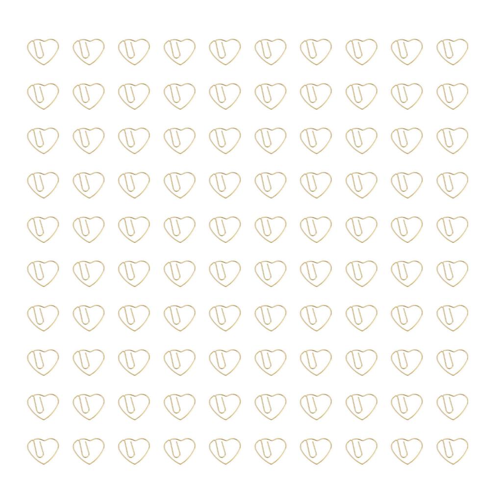 100 szt. Spinacze biurowe w kształcie serca żelazne dekoracyjne spinacze do papieru zestaw z przezroczystym pudełkiem do biura szkoły gospodarstwa domowego złote