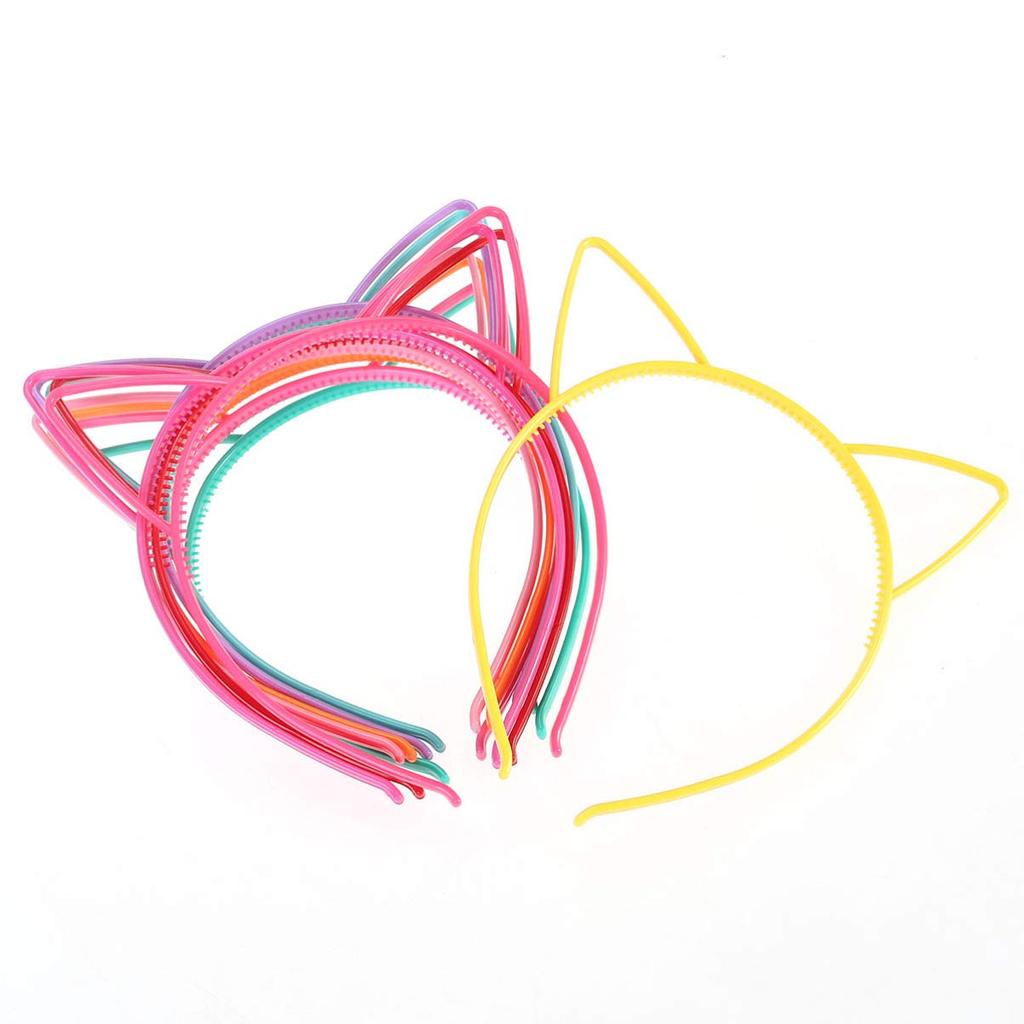 Frcolor Cat Ear Headbands, Plastic Hairbands, Hair Clips for Kids, Costume Hair Ornaments, for Parties, 10-Piece Set (Mixed Colors)