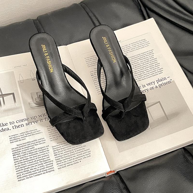 

Wedge Heels Women s Shoes, Flip-flops Retro One-strap High-heeled Slippers 35 чорний