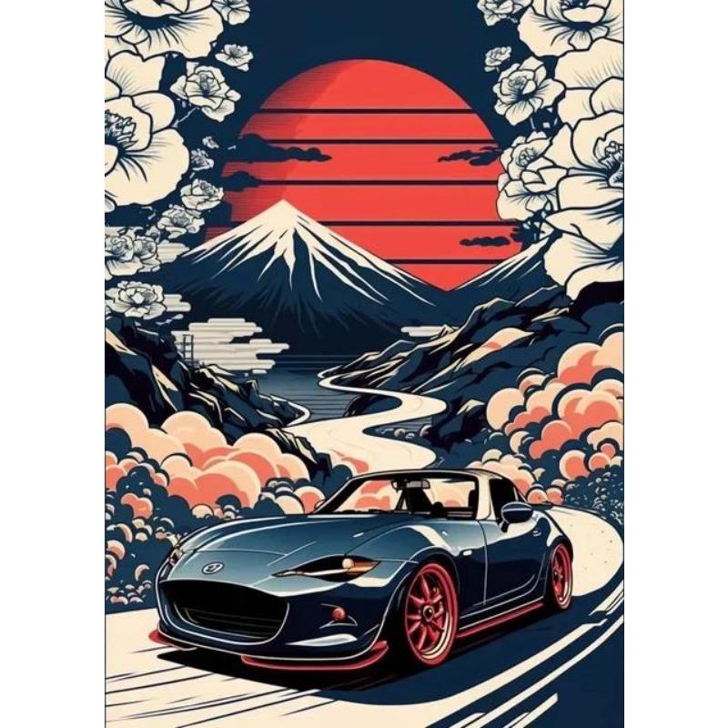 Vintage s Retro Car Japanese Landscape Poster  GTR Luxury Cars Canvas Painting HD Print Wall Art for Living Room  Bedroom Decor