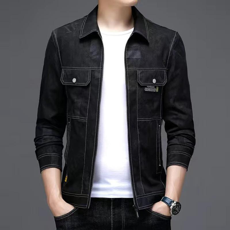 Spring and Autumn New Jacket Men's Korean Style Handsome Lapel Thin Jacket Casual Trendy Tops for Men