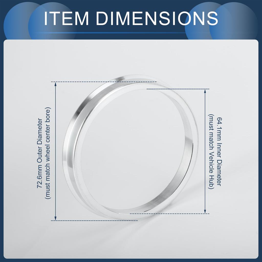 INFINAUTO Hub Centric Rings 64.1mm Inner to 72.6mm Outside Diameter Vehicle Wheel Hub Rings Aluminum Alloy 4pcs