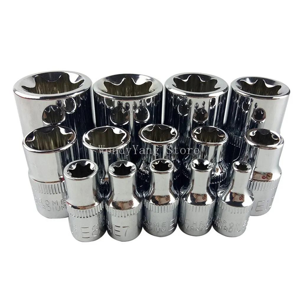 NEW 14Pcs Female E Type Bit Sockets Wrench Head E4 - E24 1/4" 3/8" Torx Star Sleeve Set Auto Repair Hand Tools