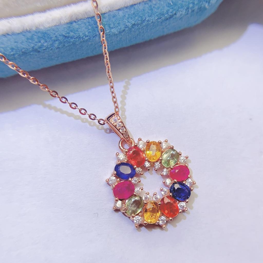 Fashion Engagement Wedding & Anniversary Gift 925 Sterling Silver Natural Fancy Colored Sapphire Classic Pendant for Women