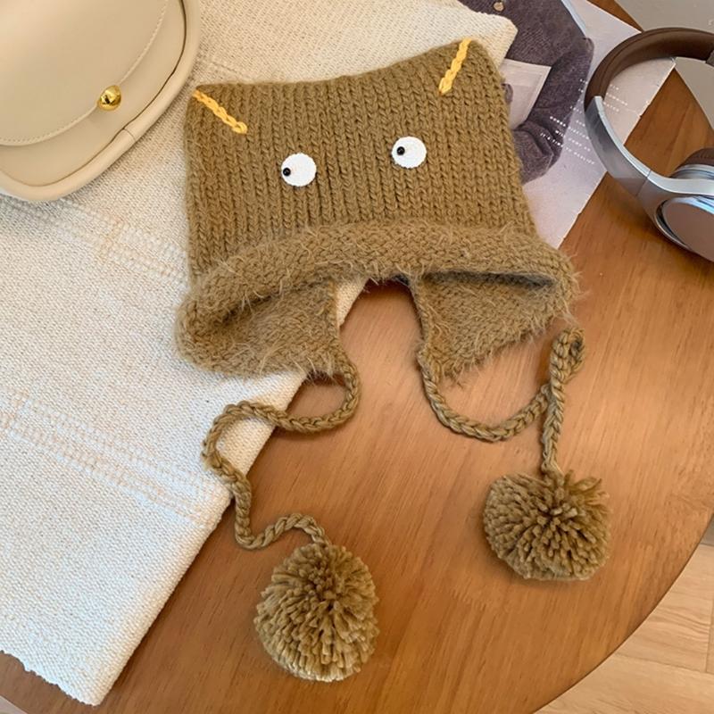 Novelty Cats Ear Skull Hat for Female Girl Outdoor Sport Hat Adult Casual Street Wear Warm Skull Hat for Cycling Skiing