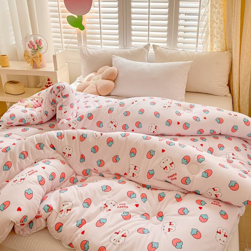 All-Season Cute Cartoon Print Comforter Adults Children Thick Warm Winter Quilts Single Double Size Soy Fiber Soft Quilt for Bed