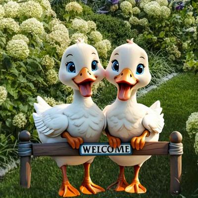 Piquet Décoratif Canards Mignons pour Jardin, Coq Décoratif Acrylique 2D, Piquet Décoratif Style Ferme pour Cour, Panneau de Bienvenue Canard Extérieur pour Pelouse et Massif