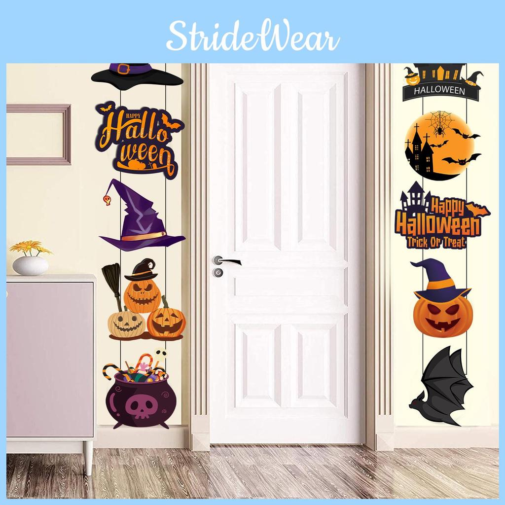 Halloween Scene Setter Door Hanging With Paper Pumpkin And Bat For Seasonal Festivities