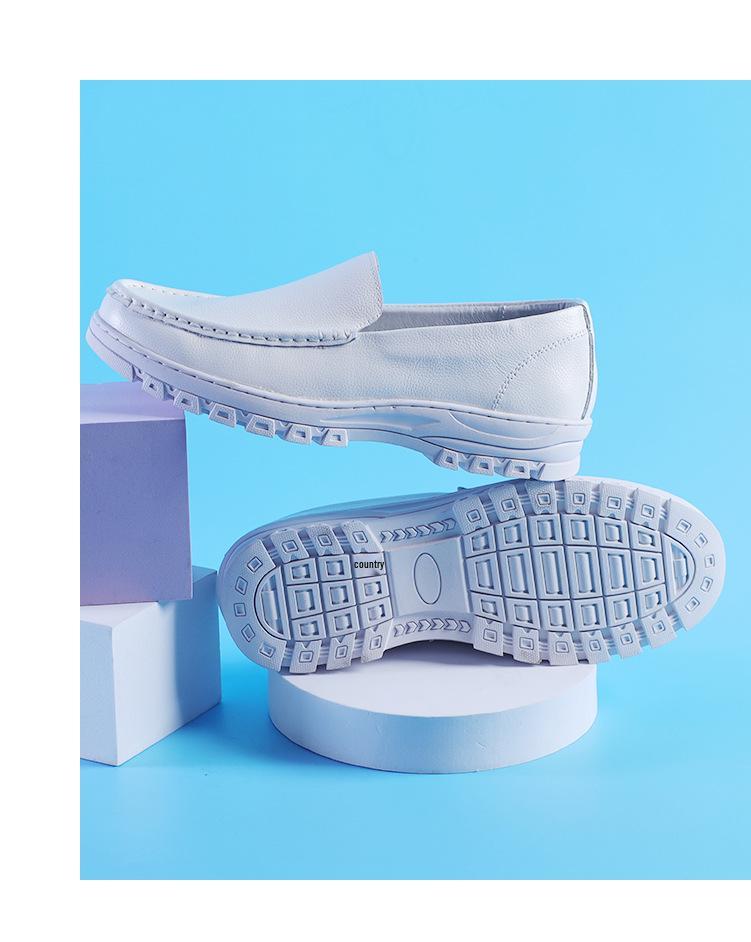 2024 Men's Non-slip White Cowhide Nurse Shoes - Comfortable, Breathable, Odor-free, Soft Sole, Versatile.