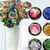 3PCS Realistic Touch Colorful Artificial Roses Flowers Rainbow Lifelike Silk Roses Flowers Non-Fading Plastic Fake Flowers