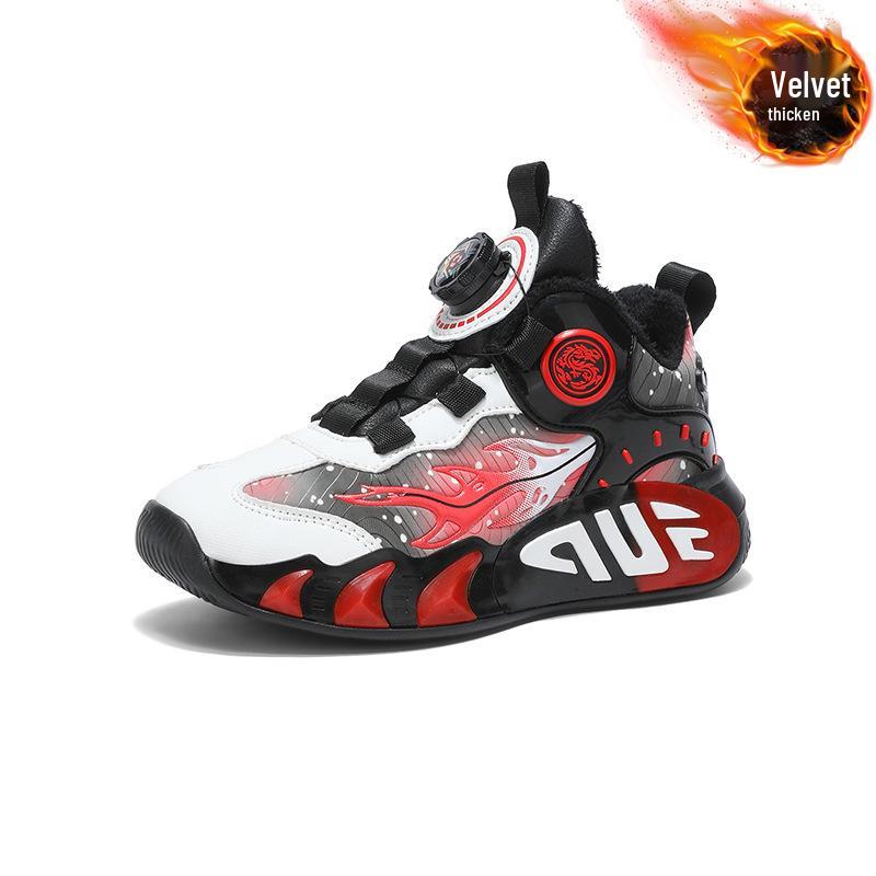 Kids' Waterproof Leather Sports Shoes: Lightweight Running & Basketball Sneakers with Rotary Button for Fall/Winter.