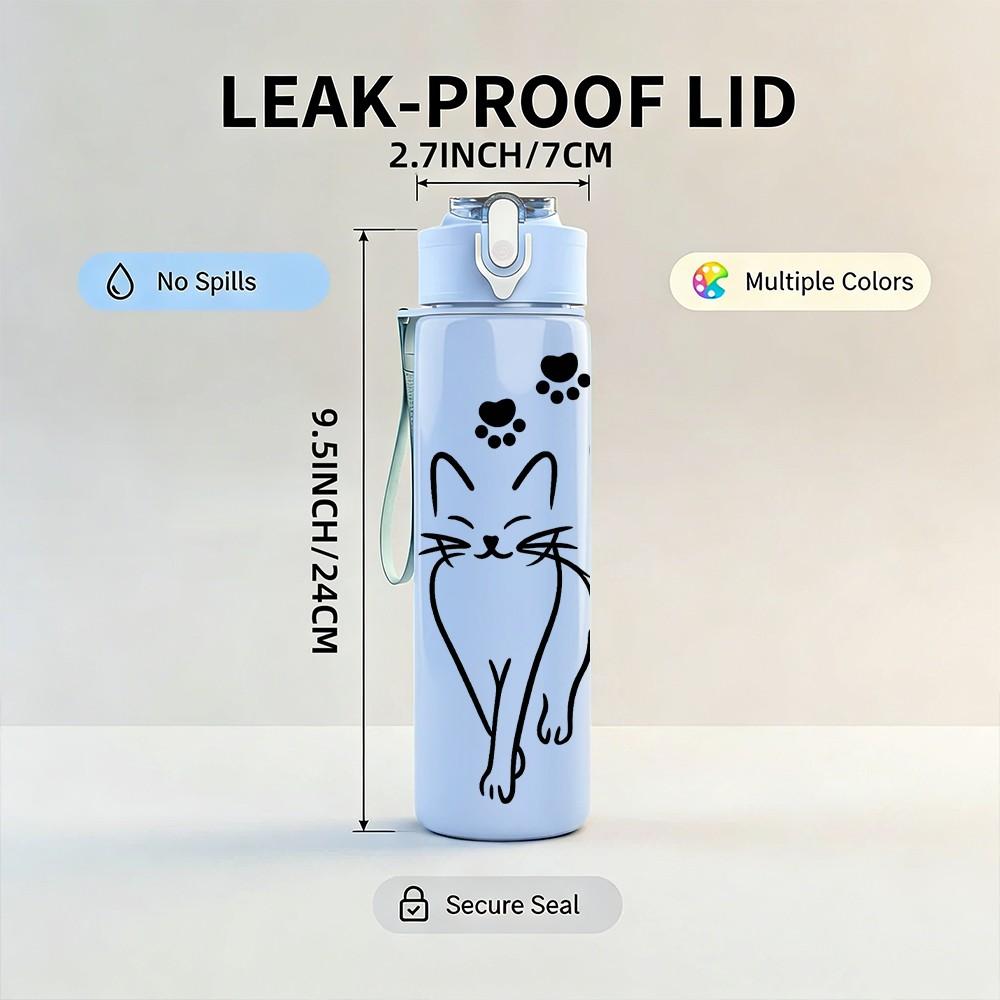 1PC Simple Cat Line Art 750ml Color Plastic Sports Water Bottle Leakproof Flip Straw Lid Suitable for Sports Office Home Use