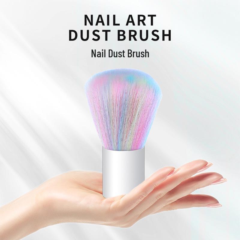 Pinceau à Poussière Macaron Arc-en-ciel pour Nail Art - Outil de Nettoyage à Manche Court