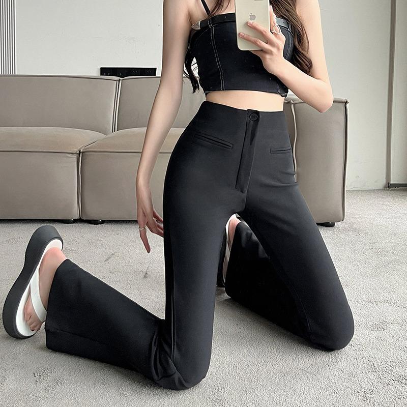 High-Waist Women's Micro-Flare Pants - Breathable, Slim, Elastic, Casual, Floor-Length for Spring and Summer