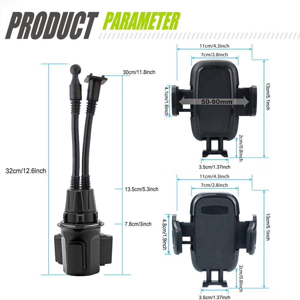 Adjustable Dual Car Phone Holder 360° Rotatable Cup Mount Stand for Vehicle Universal Hands-Free Holder with Adjustable Clip