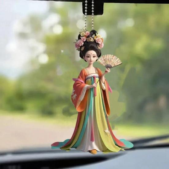 Ancient Lady Keychain Cute 2D Acrylic Chinese Doll Charm Fashion Car Mirror And Bag Accessory Desktop Ornament Gift