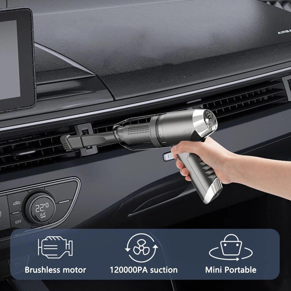 120000Pa autós porszívó 3 az 1-ben vezeték nélküli hordozható tisztítórobot mini otthoni kültéri fúvó porszívóhoz, billentyűzet tisztításhoz