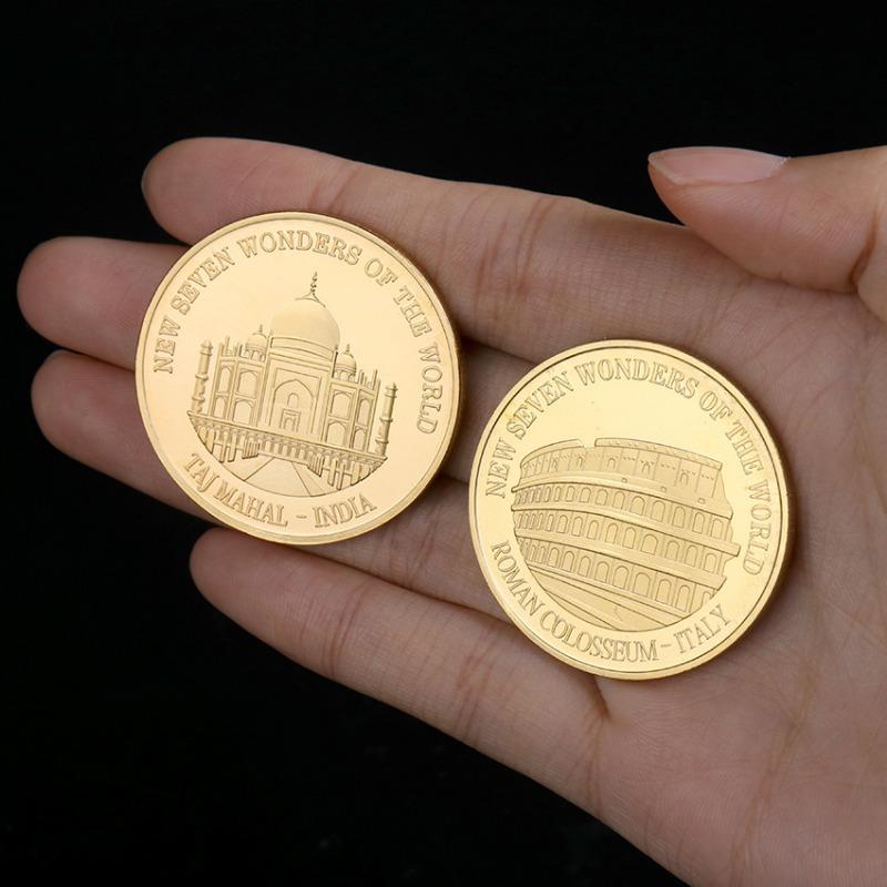 7PCS Seven Wonders Challenge Gold Badge, World Architecture Memorial Gold Coin Decoration Collection