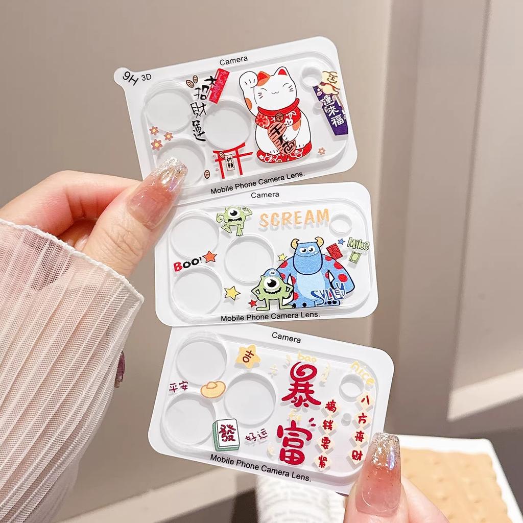 INS Korean Cute Cartoon Clear 9H HD Lens Tempered Glass Film For IPhone 17 Pro Max 16 15 14 Full Back Camera Protector