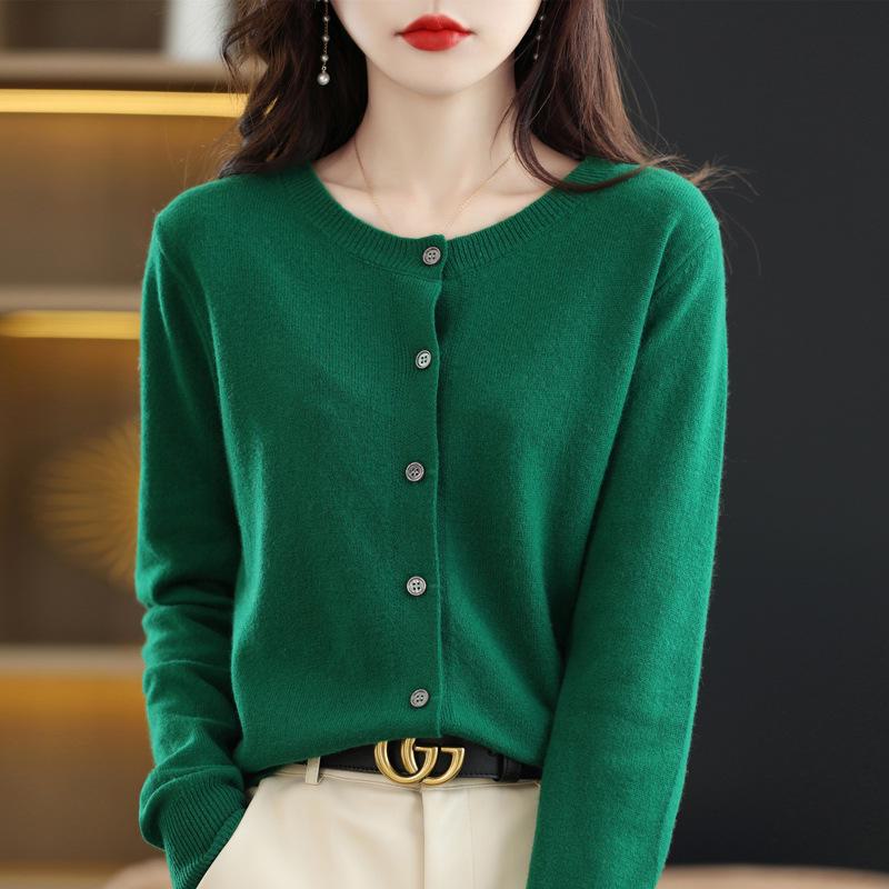 2024 Women's Solid Color Round Neck Knitted Cardigan - Long Sleeve Early Spring Sweater