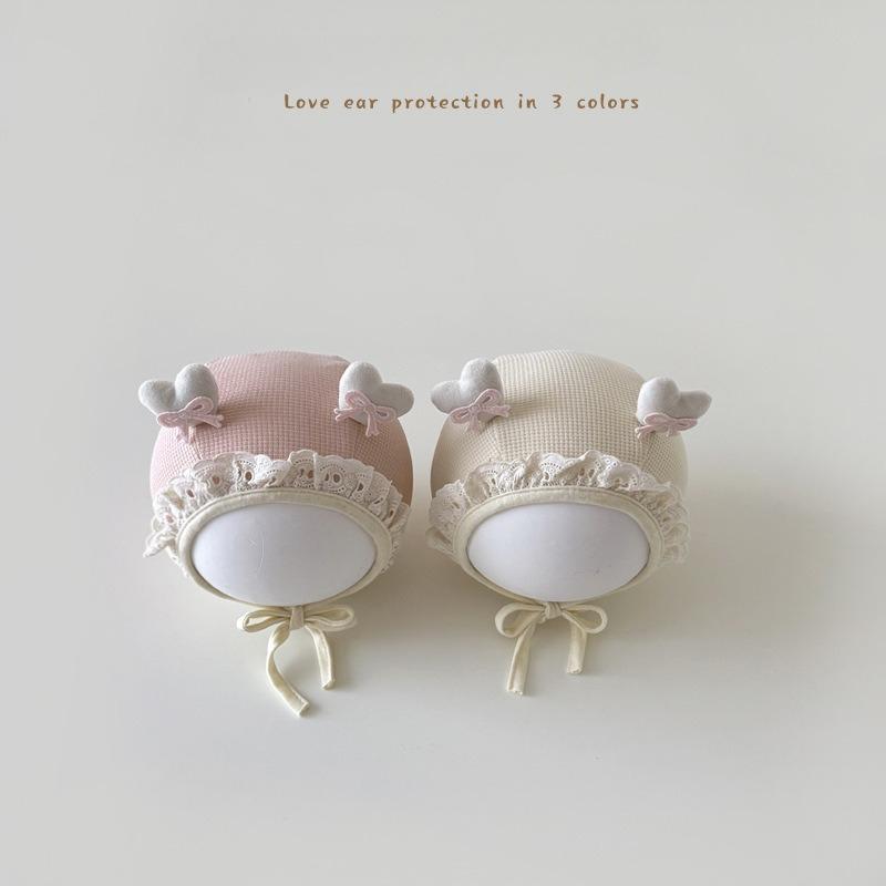 Korean Baby Warm Knitted Hat New Winter Heart Ear Flap Cap for Newborn Photographyr Props Cute Infant Soft Bonnet 0-14M