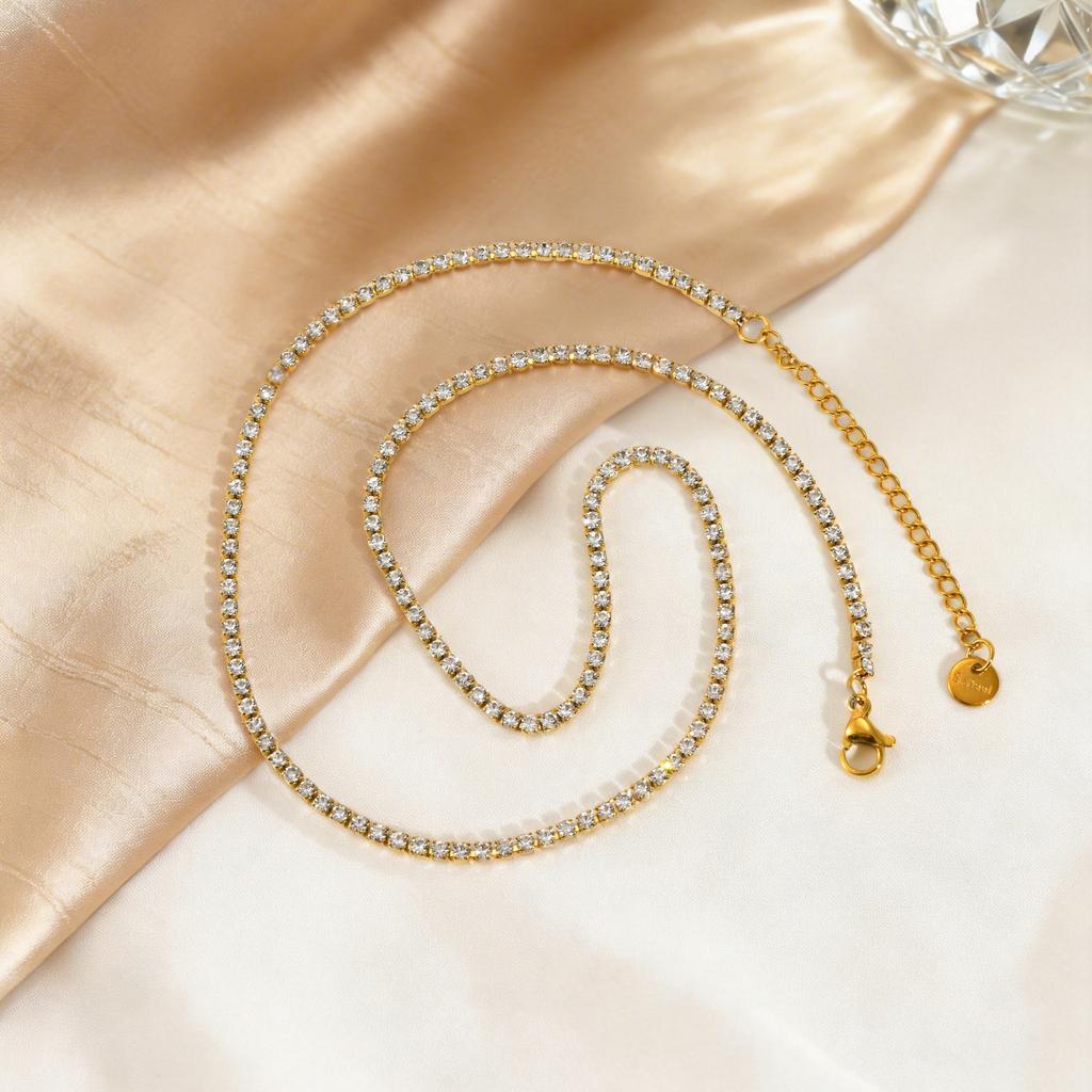Stainless Steel Cubic Zircon Rhinestone Necklace for Women Luxury Tennis Chain Choker Necklace Minimalist Jewelry Accessories