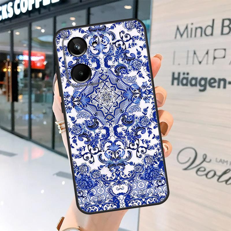 Blue and White Porcelain Case For Realme 15 14 13 12 11 Pro Plus GT6 GT7 Pro C55 C51 C35 C53 C61 C65 C67 C63 C71 C75