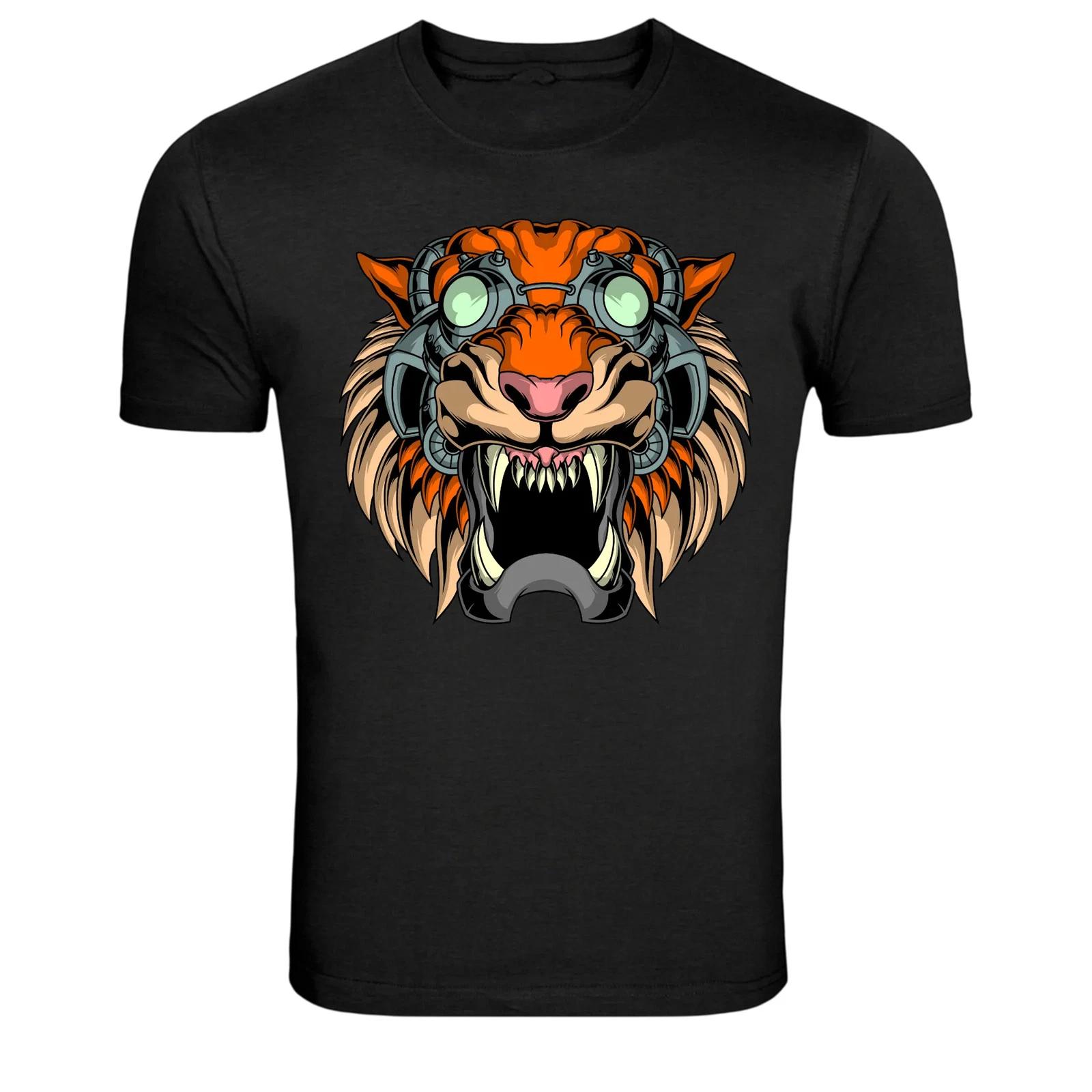 Steampunk Tiger Head Goggles Mechanical Graphic T-Shirt XXXL