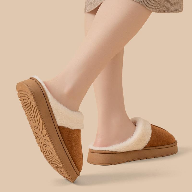 Cotton Slippers Autumn and Winter Thick Bottom Comfortable Home Warm Half Pack Snow Boots Couple Hair Slippers